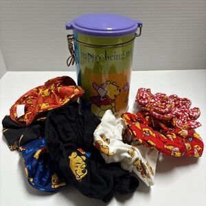 Disney Winnie Pooh "Happy Being Me" Storage Tin With 7 Pooh Hair Scrunchies
